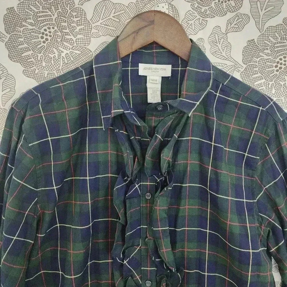 Jones New York Sport Womens Ruffled Plaid Button-Down Shirt M - Picture 3 of 7